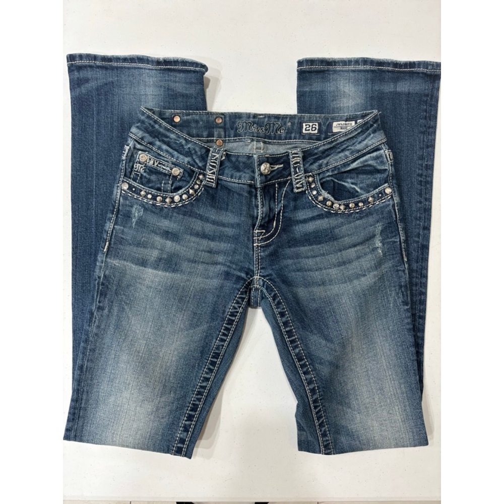 Women's Miss Me Jeans Size 26 Blue Denim Boot, Jewel Embellishments - Picture 12 of 13